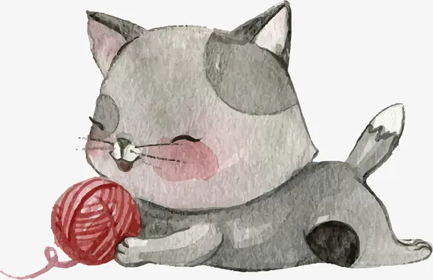 手绘趴着的灰色猫咪免抠