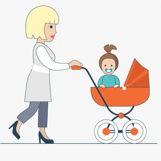 妈妈推着宝宝卡通图免抠