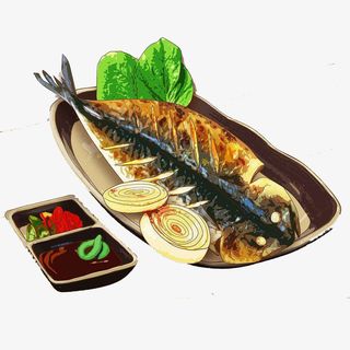 现在化手绘烤鱼装饰图案免抠