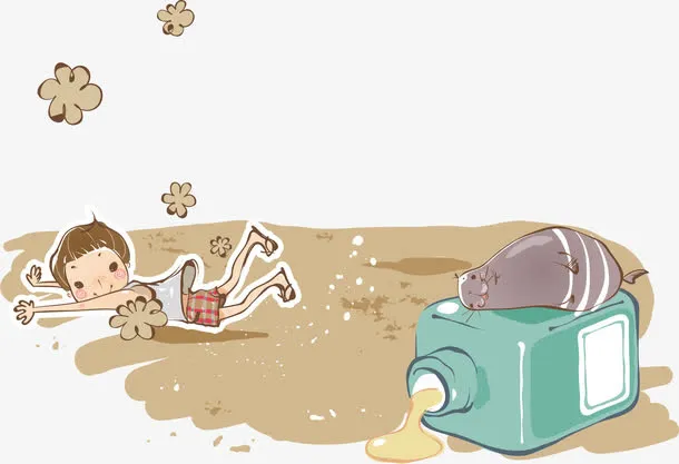 沙滩男孩卡通漫画海报素材免抠