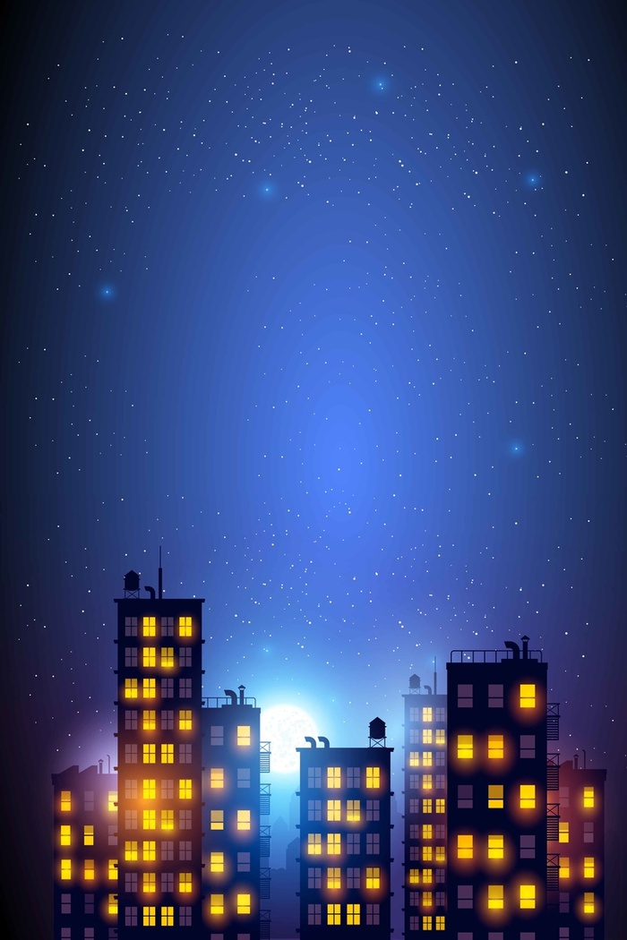 夜晚城市黑色红色蓝色炫彩扁平化简约背景高清