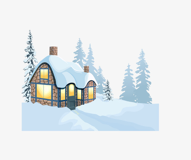 下雪天的房屋景色免抠