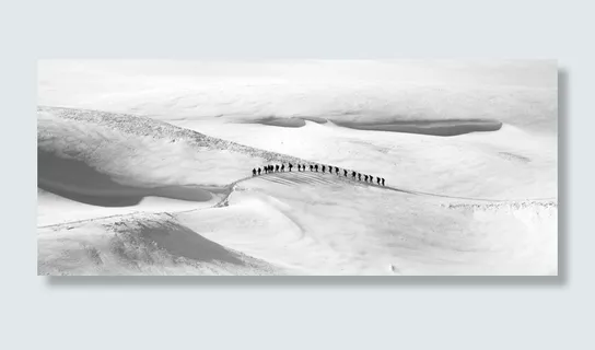 冬季白色山顶上游走的队伍图片高清