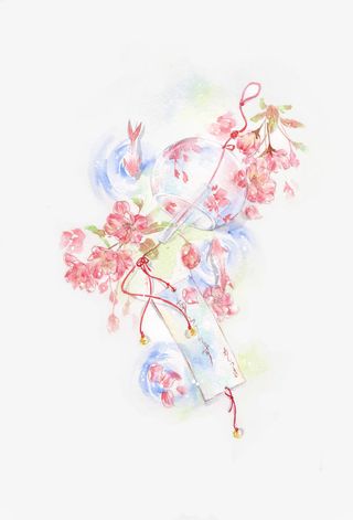 唯美古风水彩插画免抠