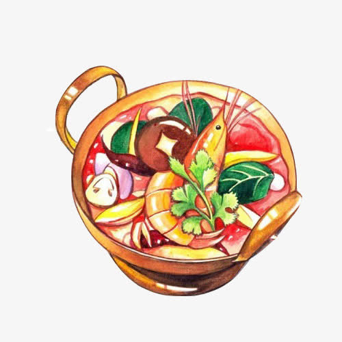 麻辣虾锅手绘画素材图片免抠