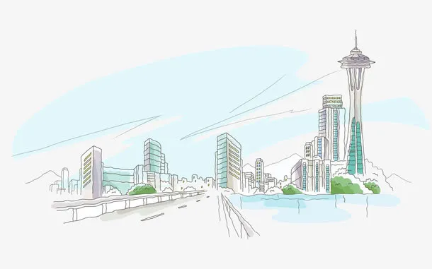 世界各地建筑风景手绘免抠