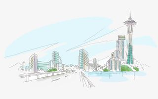 世界各地建筑风景手绘免抠