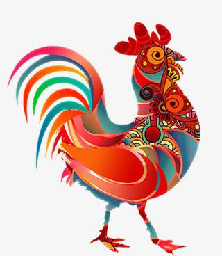 公鸡多色装饰画免抠