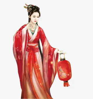 红衣灯笼女子古风立绘免抠