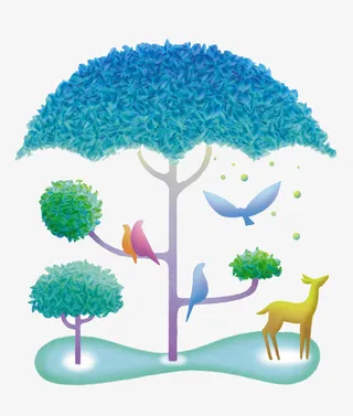 蓝色伞树浪漫意境免抠