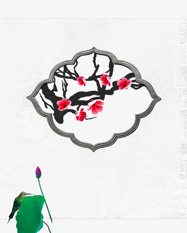 中国风樱花窗免抠