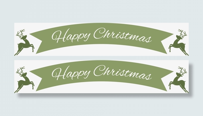 绿色圣诞节驯鹿横幅免抠