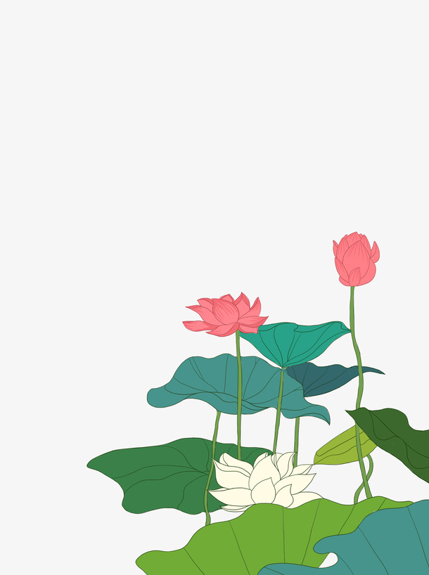 荷花荷叶国潮风免抠