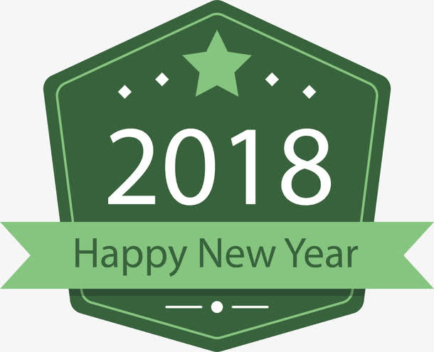 绿色六边形新年标签免抠