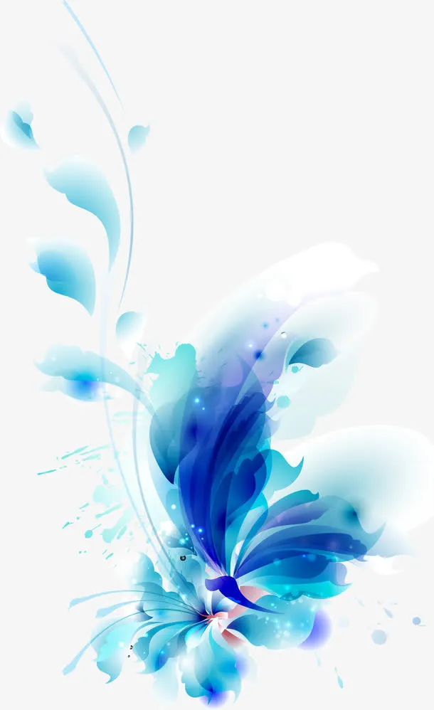 蓝色炫彩图案素材免抠漂浮花瓣元素