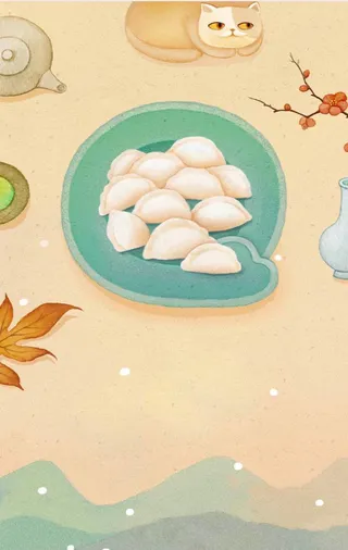手绘吃饺子印刷背景高清