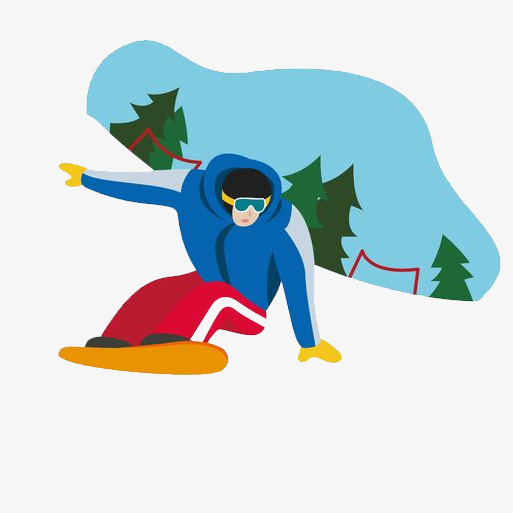手绘卡通滑雪免抠