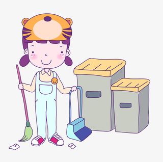 卡通扫地女孩免抠图免抠