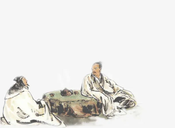 水墨、中国风、古代人喝茶、古代免抠