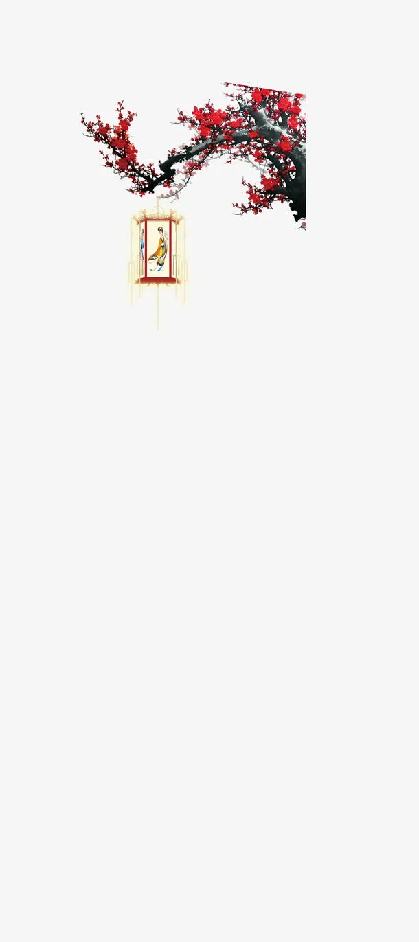 ，梅花树上挂灯笼免抠