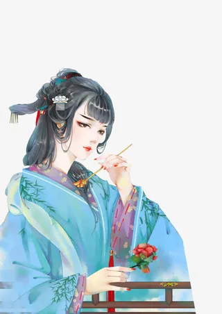 立绘红色玫瑰花美女免抠