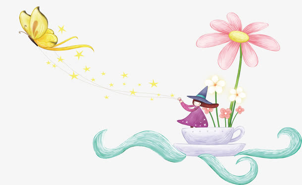 手绘水彩绘画魔法女巫免抠