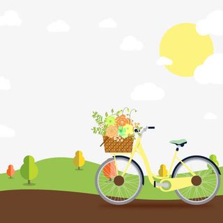 郊外装满鲜花的单车矢量图免抠