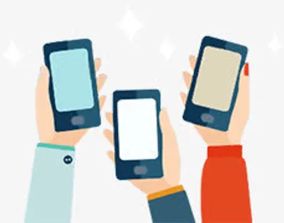 卡通手拿手机海报背景