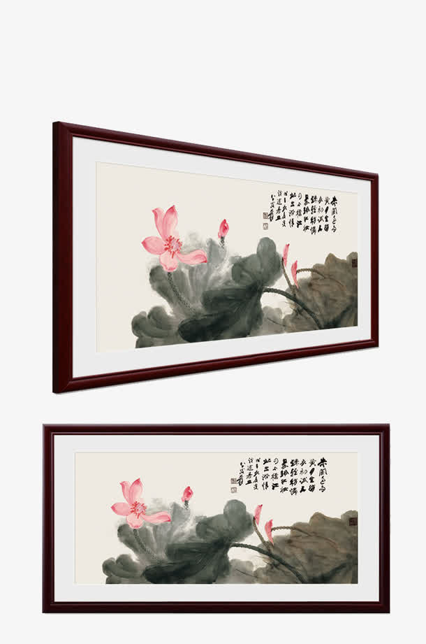 水墨荷花家居装饰画免抠
