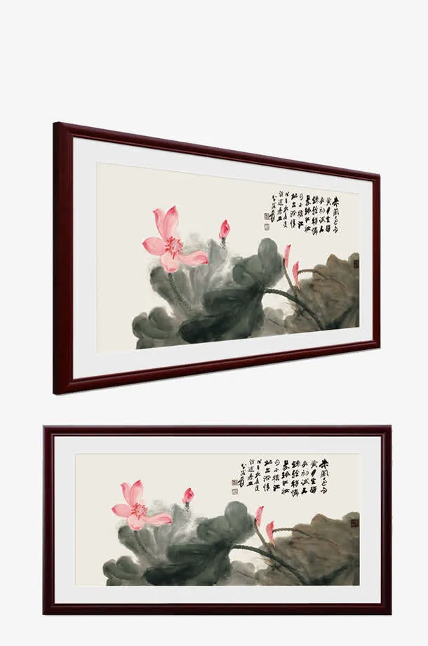 水墨荷花家居装饰画免抠