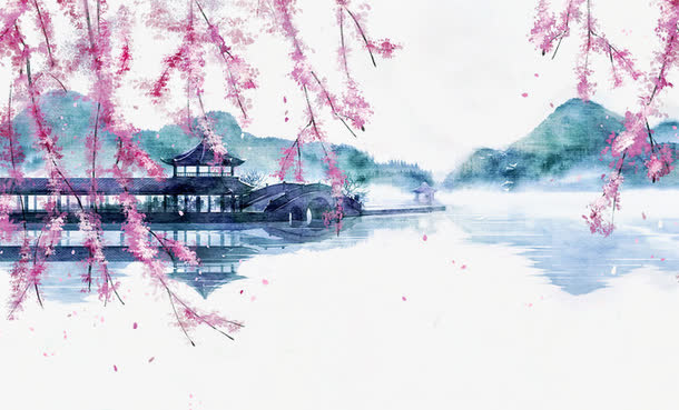 唯美古风手绘插画免抠
