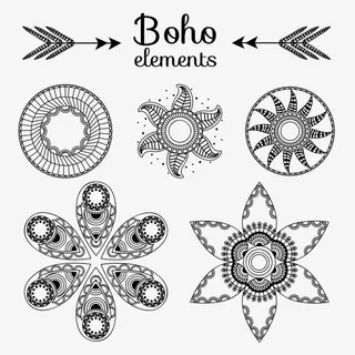 黑色波西米亚风花纹矢量免抠 黑色波西米亚风花纹矢量免抠