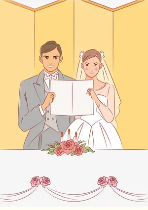 卡通手绘婚礼新郎新娘读爱情誓言免抠