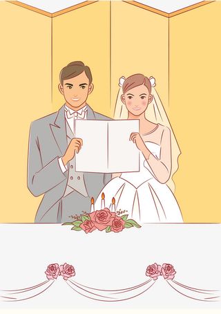 卡通手绘婚礼新郎新娘读爱情誓言免抠