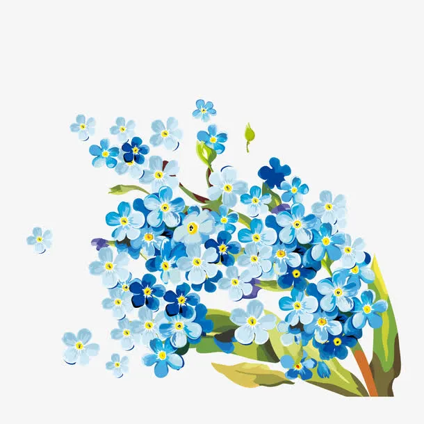 手绘蓝色花卉装饰免抠