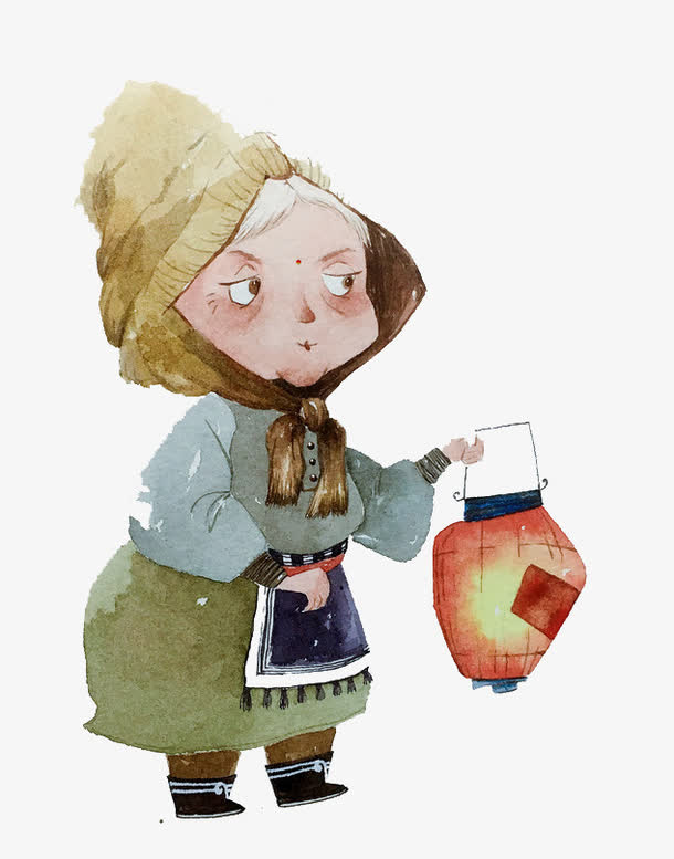 水彩老婆婆免抠