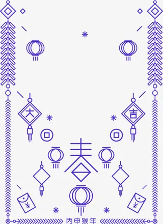 蓝色中国风线条鞭炮边框纹理免抠