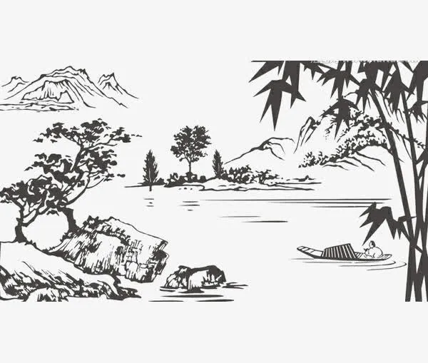 手绘江南水乡图片免抠