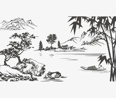 手绘江南水乡图片免抠 手绘江南水乡图片免抠