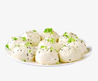 翠绿的葱花和白色生煎包免抠