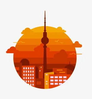 城市黄昏风景免抠