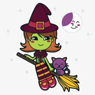 卡通小女巫和魔法扫帚免抠