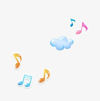 彩色卡通音符云朵漂浮素材免抠