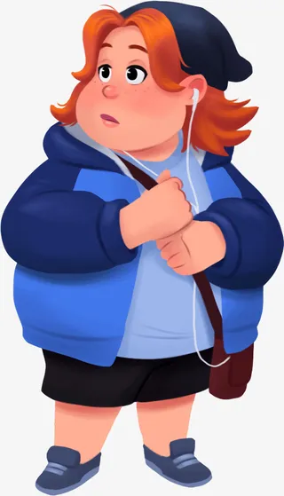 卡通版戴耳机的胖女生免抠