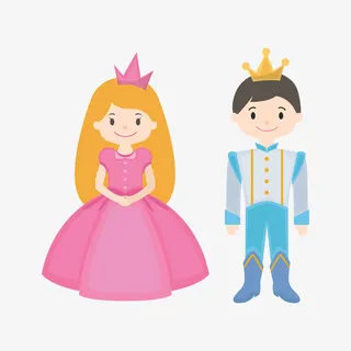 粉色清新王子与公主插画元素免抠