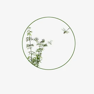 古风竹子圆形边框免抠