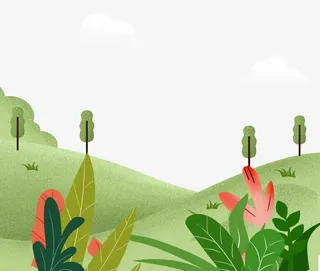 手绘草地绿叶和小树免抠