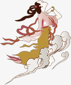 手绘中国风云彩美女免抠