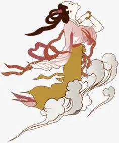 手绘中国风云彩美女免抠