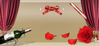 214浪漫情人节红酒玫瑰花瓣背景banner高清